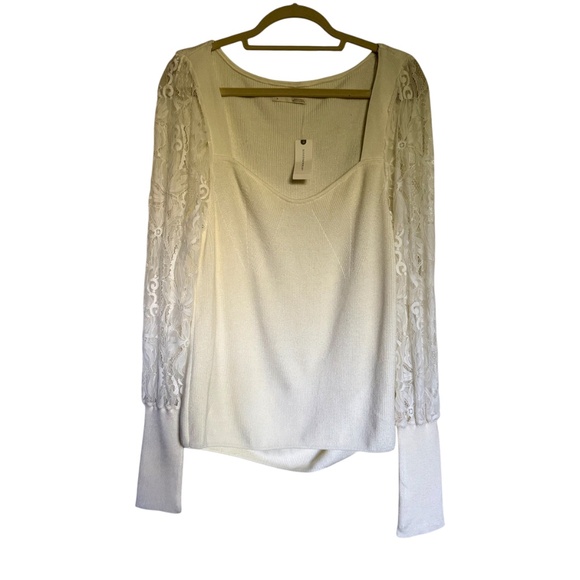 NWT Anthropologie Lace Sleeve Sweater Ivory Size XL - Picture 2 of 15